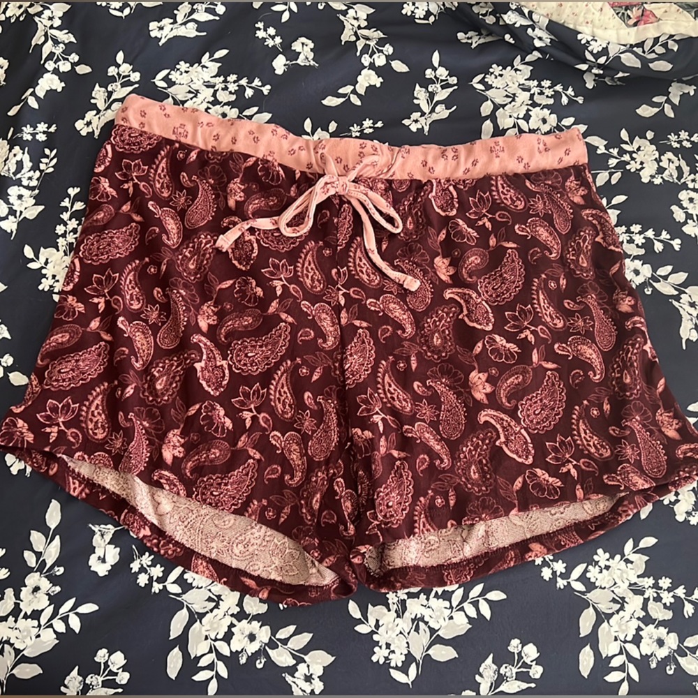 Lucky Brand pajama shorts. Size: Large (12) Color: Paisley Maroon & Pink
